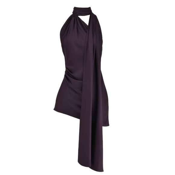 House of CB Aida Satin Halter Minidress with Sash in Night Shade Size S NWT - Picture 2 of 16